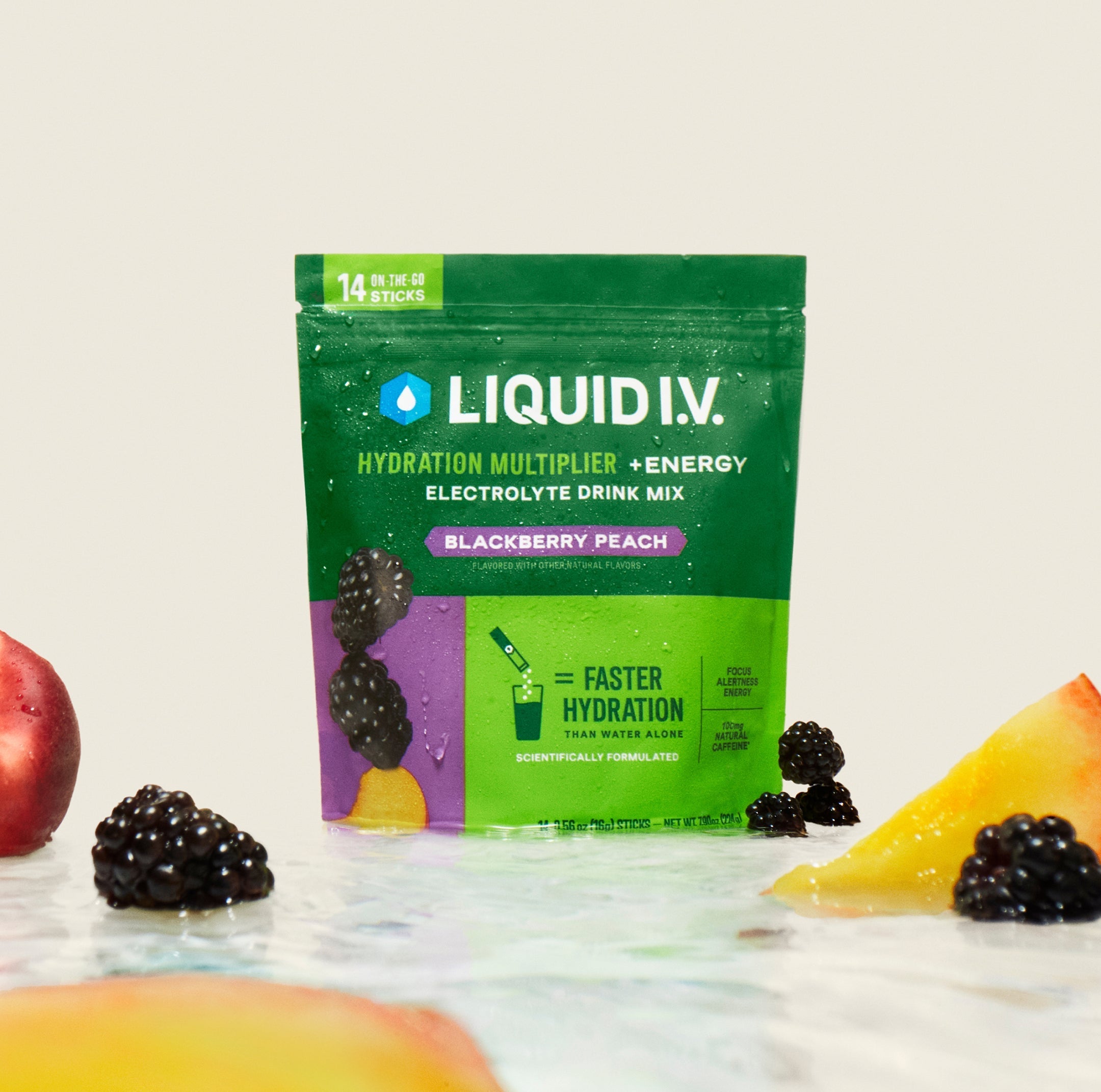 Blackberry Peach Hydration Multiplier® +Energy - Smooth Taste Hydration For Travel Days